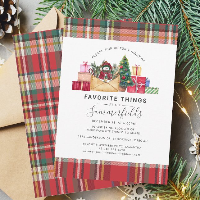 Invitation Fêtes de Noël Favoris Chose moderne (Elegant Plaid Christmas Preppy Favorite Things Invitation)