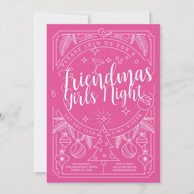 Invitation Fêtes de Noël Filles roses Amis de nuit (Devant)