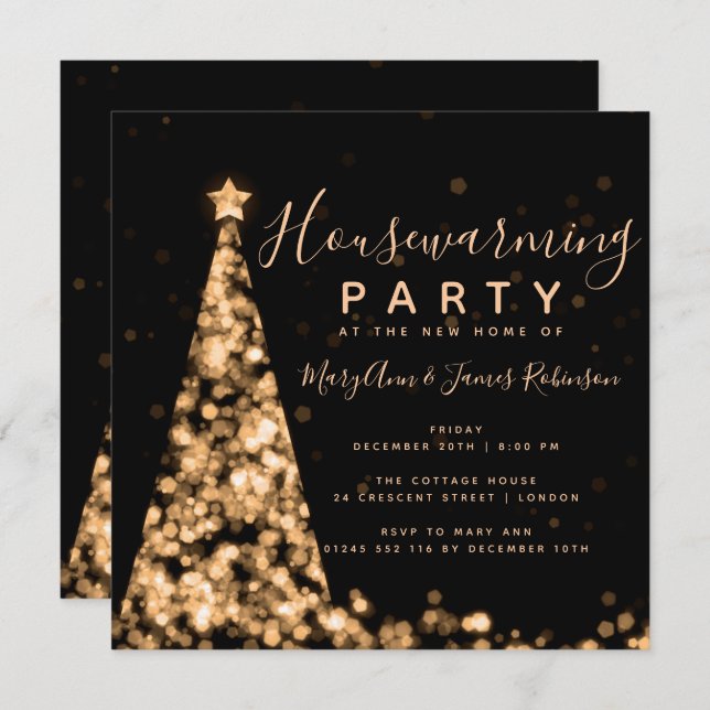 Invitation Fêtes de Noël Gold & Black House (Devant / Derrière)