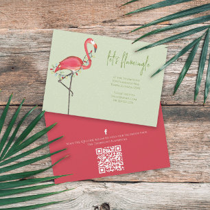 Invitation Fêtes de Noël Lumières Flamant rose rose QR Code