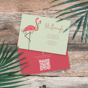 Invitation Fêtes de Noël Lumières Flamant rose rose QR Code C