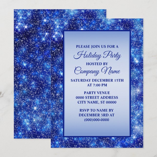 Invitation Fêtes de Noël Marine Blue Sparkle (Devant / Derrière)