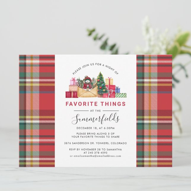 Invitation Fêtes de Noël Plaid Favorite Things Party (Debout devant)