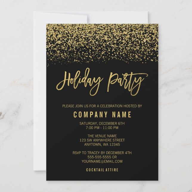 Invitation Fêtes de Parties scintillant Black Gold (Devant)