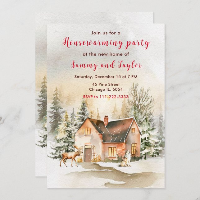 Invitation Fêtes d'hiver Cottage Fête de la Ménage (Devant / Derrière)