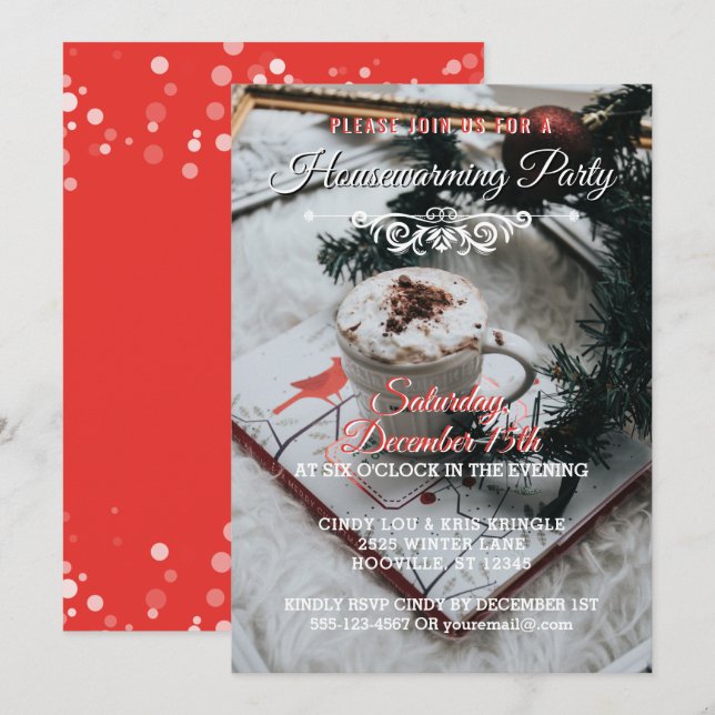 Invitation Fêtes d'hiver Rouge Élégante Fête de la Ménage (Devant / Derrière)