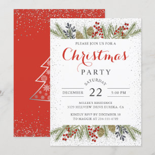 Invitation Fêtes Holly Berries Fête de Noël de neige