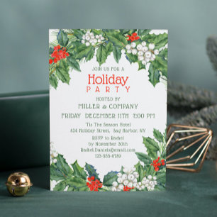 Invitation Fêtes Holly Floral Corporate Christmas Party