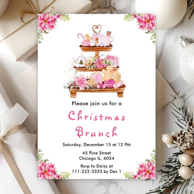 Invitation Fêtes Noël Tea Party rose (Créateur téléchargé)