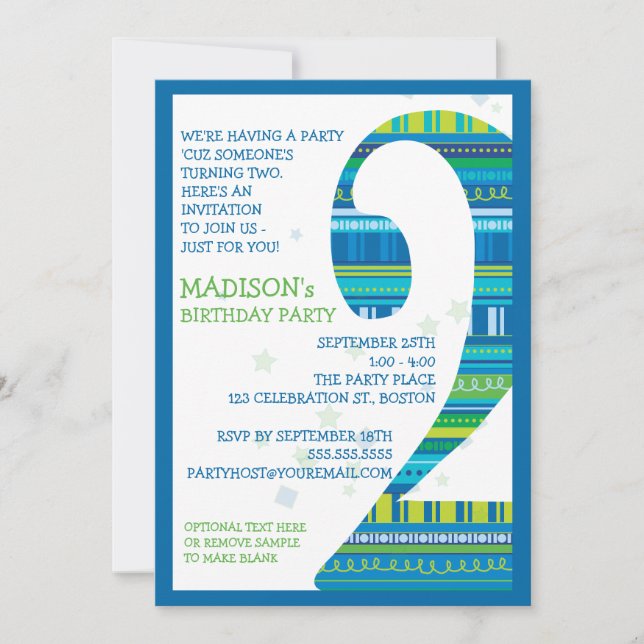 Invitation Fêtes Numéro 2 Deuxième fête d'anniversaire (Devant)