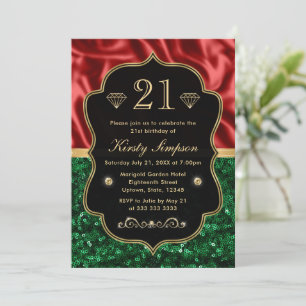 Invitation Fêtes rouges et vertes Shimmer Anniversaire