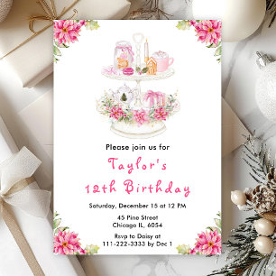 Invitation Fêtes Thé de Noël Anniversaire Fête Rose