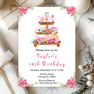 Invitation Fêtes Thé de Noël Anniversaire Fête Rose