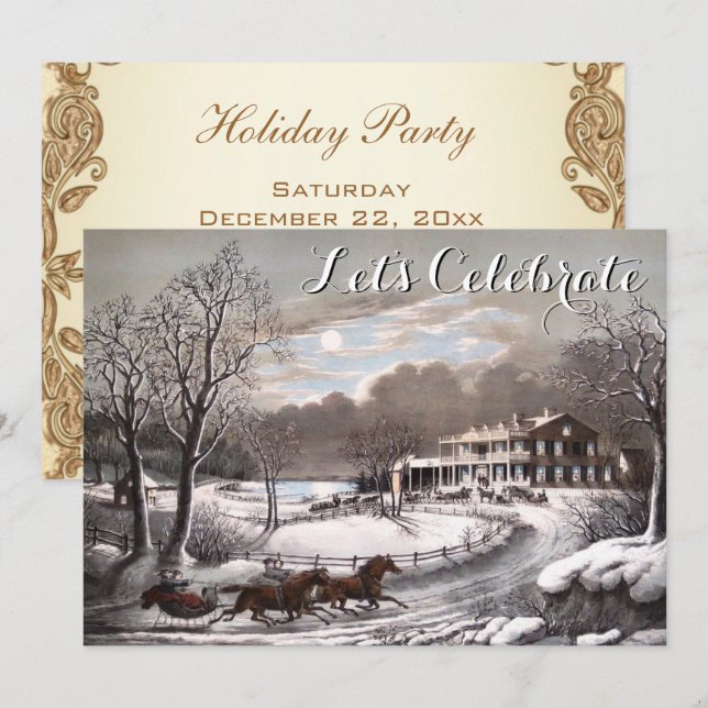 Invitation Fêtes Vintages fêtes de Noël (Devant / Derrière)