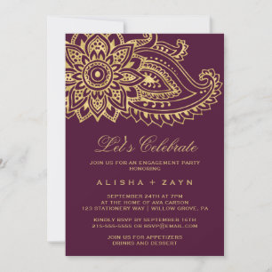 Invitation Fêtez avec le motif cachemire indien doré