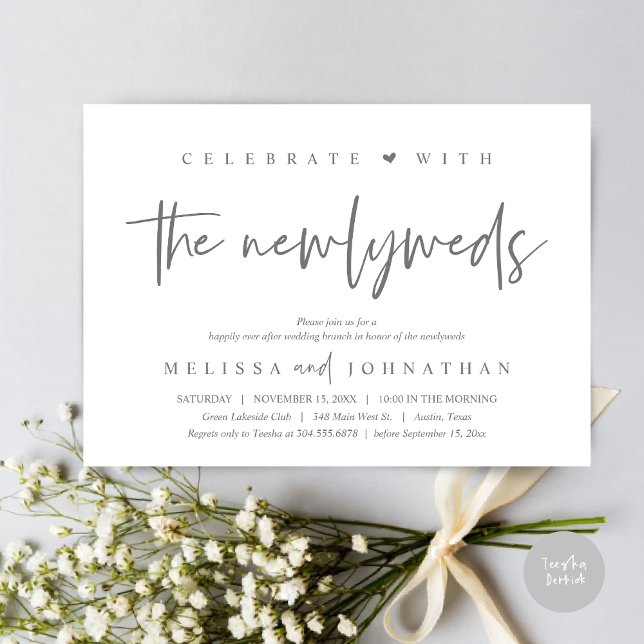 Invitation Fêtez avec les jeunes mariés, Mariage Brunch (Celebrate with the Newlyweds, Wedding Brunch Invitation Card, PDF, in modern dark grey)