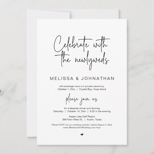 Invitation Fêtez avec les jeunes mariés, Mariage Elopement (Devant)