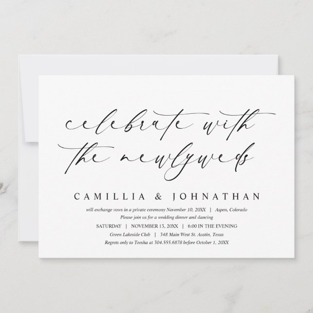 Invitation Fêtez avec les jeunes mariés, Mariage Elopement (Devant)
