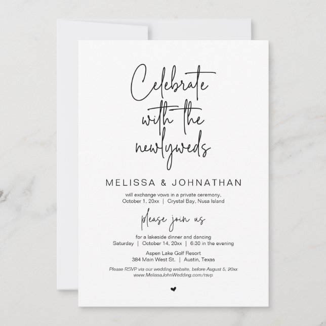 Invitation Fêtez avec les jeunes mariés, Mariage Elopement (Devant)