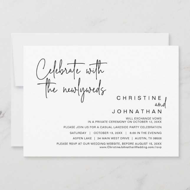 Invitation Fêtez avec les jeunes mariés, Mariage Elopement (Devant)