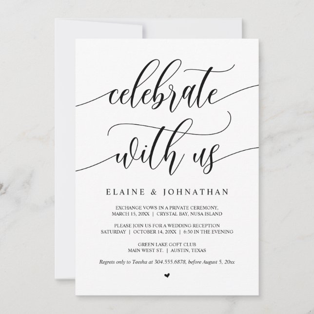 Invitation Fêtez avec nous, Black, Mariage Elopement Party (Devant)
