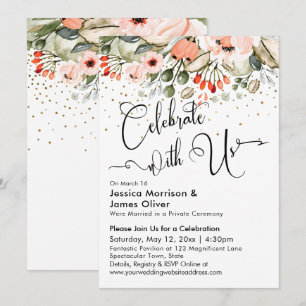 Invitation Fêtez avec nous Blush Floral Faux Gold Confetti