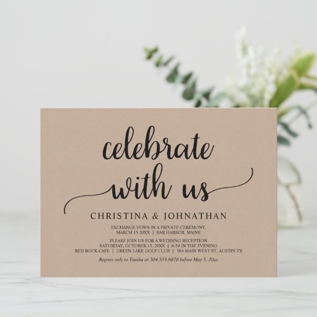 Invitation Fêtez avec nous, Brown Kraft Elopement (Debout devant)