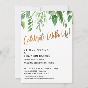Invitation Fêtez Avec Nous ! Calligraphie d'or avec verdure