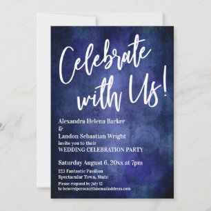 Invitation Fêtez Avec Nous ! Écriture manuscrite Rich Blue Gr