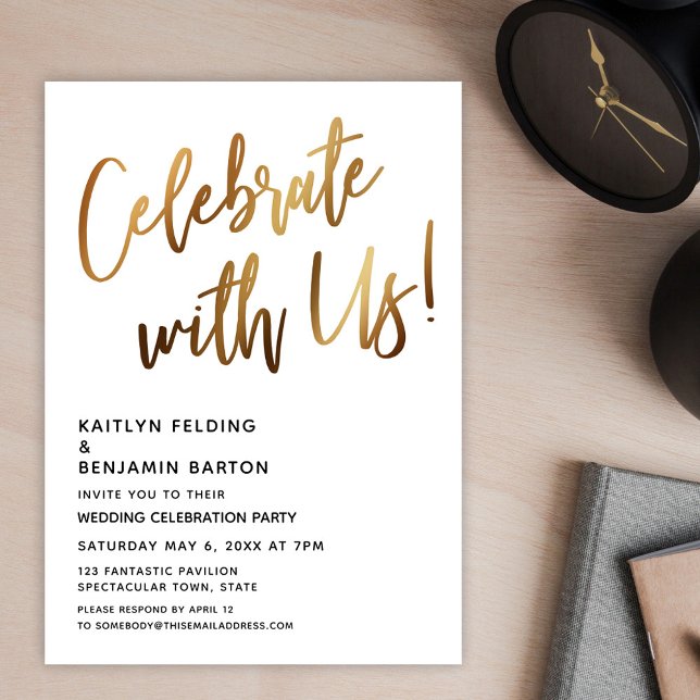 Invitation Fêtez Avec Nous ! Événement Gold Handwriting minim (Créateur téléchargé)
