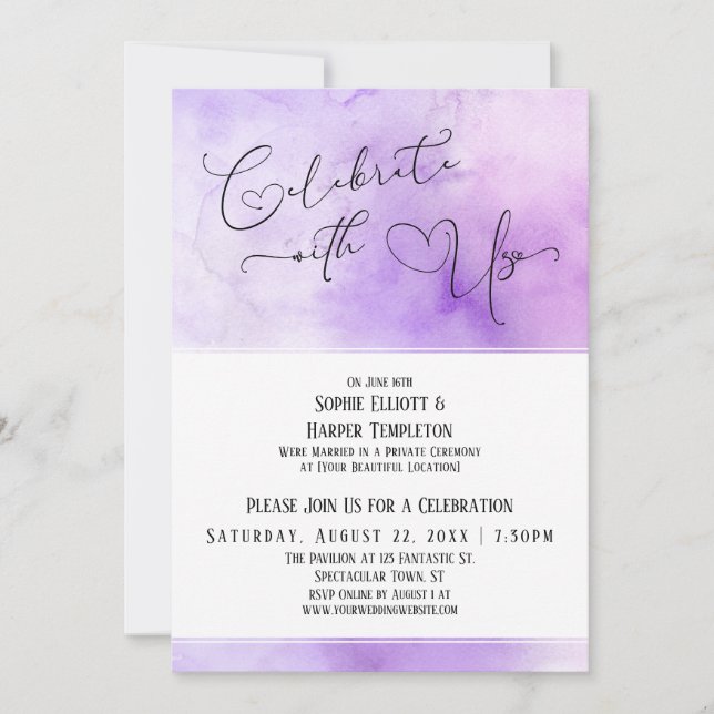 Invitation Fêtez avec nous la réception couleur d'eau violet  (Devant)