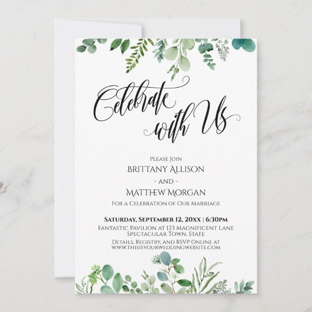 Invitation Fêtez avec nous la réception Eucalyptus verdure (Devant)