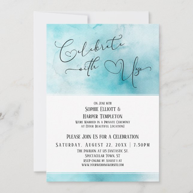 Invitation Fêtez avec nous la réception Turquoise de couleur  (Devant)