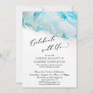 Invitation Fêtez avec nous la réception Turquoise et Gold Enk