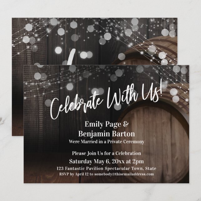 Invitation Fêtez avec nous le tonneau rustique en bois et les (Devant / Derrière)