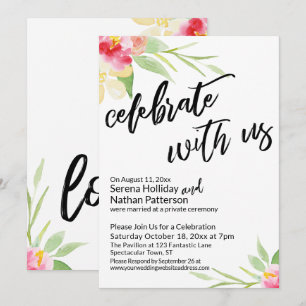 Invitation Fêtez avec nous l'écriture manuscrite et les fleur