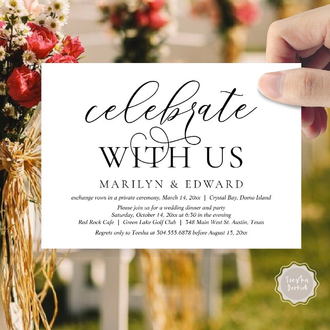 Invitation Fêtez avec nous, Mariage Elopement Party (Celebrate With Us, Modern Wedding Dinner Invitation Card, PDF, in Black and White)