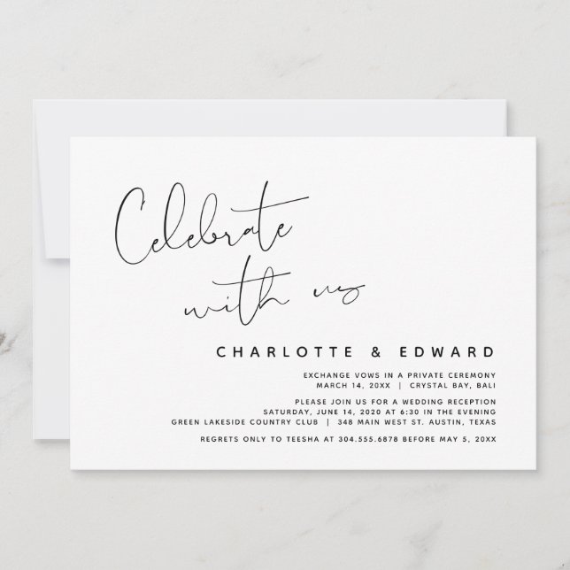 Invitation Fêtez avec nous, Mariage Elopement Party Invitat (Devant)