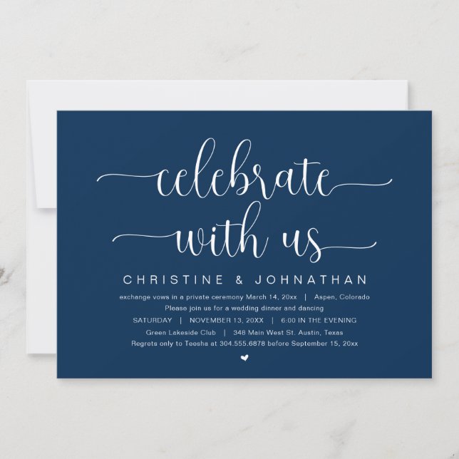 Invitation Fêtez avec nous, Mariage Elopement Party Invitat (Devant)