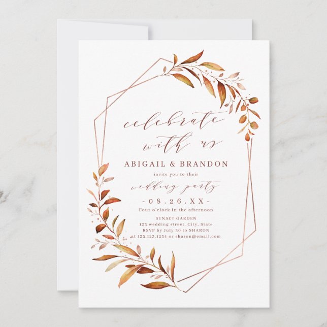 Invitation Fêtez Avec Nous ! Mariage géométrique de la verdur (Devant)