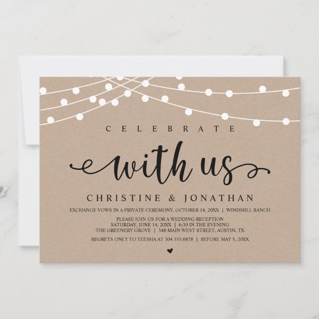 Invitation Fêtez avec nous Rustic Farm Mariage String Light (Devant)