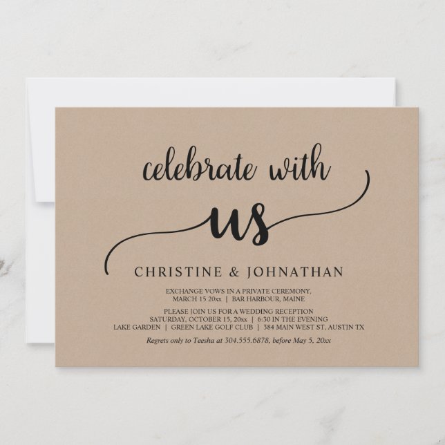 Invitation Fêtez avec nous, Rustic Mariage Elopement Party (Devant)