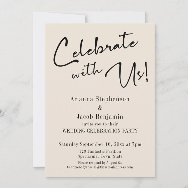 Invitation "Fêtez avec nous !" Soirée de mariage à la crème s (Devant)