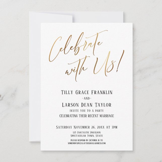 Invitation Fêtez avec nous ! Soirée de mariage Gold Elegant (Devant)