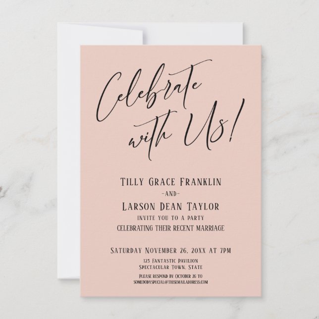 Invitation Fêtez avec nous ! Soirée de mariage rose vif moder (Devant)