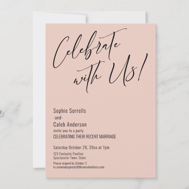 Invitation Fêtez avec nous ! Soirée de mariage rose vif moder (Devant)