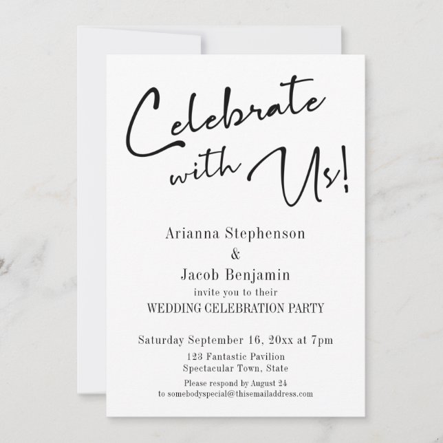 Invitation "Fêtez avec nous !" Soirée de mariage simple et mo (Devant)