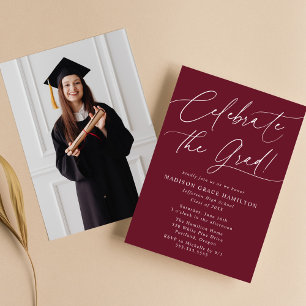 Invitation Fêtez le Grad Maroon Photo Graduation Party