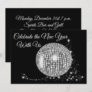 Invitation Fêtez le Nouvel An avec nous Sparkly Disco Ball