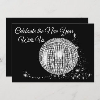 Invitation Fêtez le Nouvel An avec nous Sparkly Disco Ball